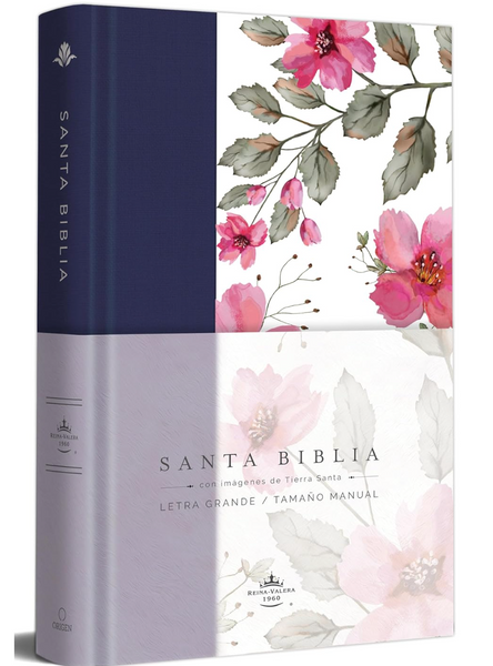 Biblia RVR 1960 letra grande. Tapa dura tela azul púrpura con flores tamaño manual / Bible RVR 1960 Handy Size Hardcover Cloth with Purple Blue Flowers Hardcover – Large Print, November 30, 2021