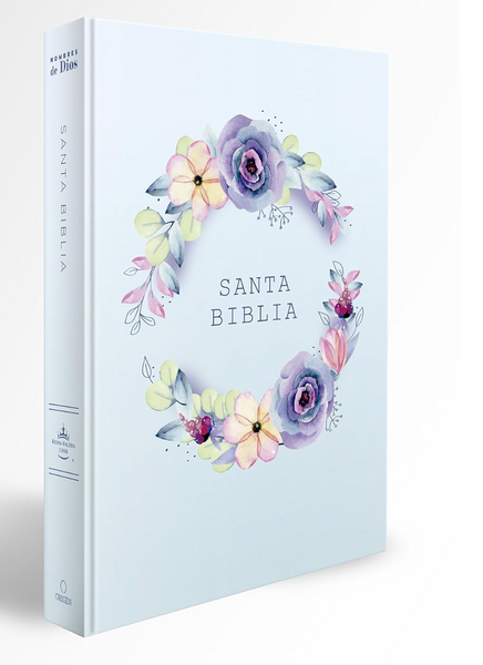 Biblia RVR 1960 letra grande, manual, tapa dura con nombres de Dios, flores azul / Spanish Bible RVR 1960 Handy Size, LP, HC with Names of God, blue flowers Hardcover – Large Print, February 7, 2023