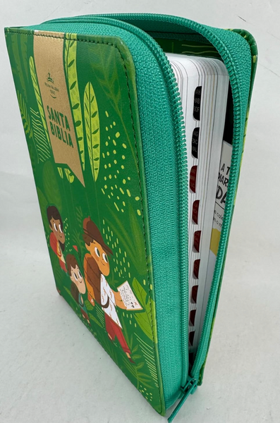 Biblia para Niños Letra Grande Interactiva con Cierre RV1960 tela verde con indice 12 puntos Imitation Leather – December 4, 2024